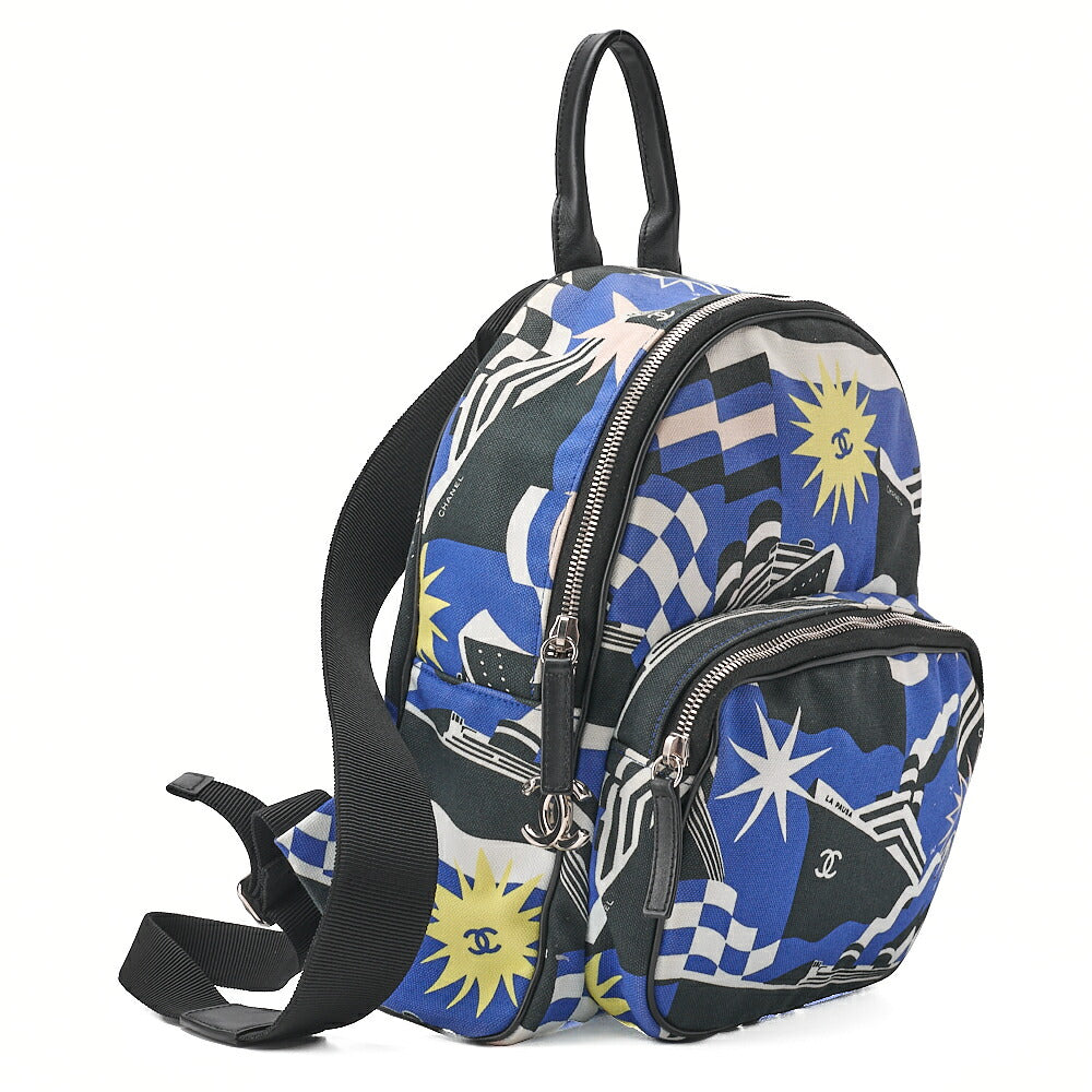 CHANEL Cruise Line with Coco Charm La Pausa Backpack Canvas Multicolor Silver-Tone Hardware, Pre-Owned