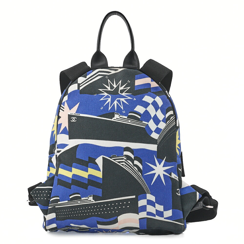 CHANEL Cruise Line with Coco Charm La Pausa Backpack Canvas Multicolor Silver-Tone Hardware, Pre-Owned