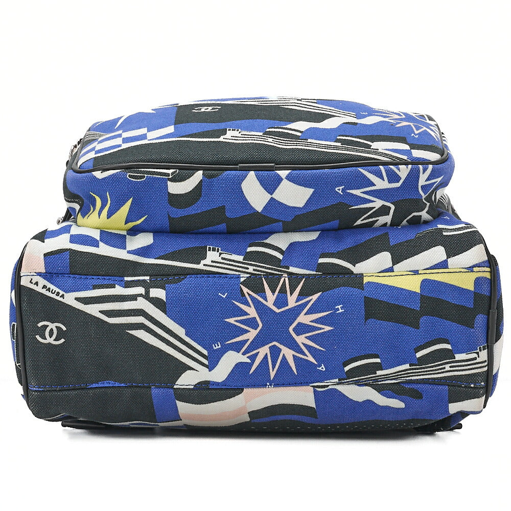 CHANEL Cruise Line with Coco Charm La Pausa Backpack Canvas Multicolor Silver-Tone Hardware, Pre-Owned