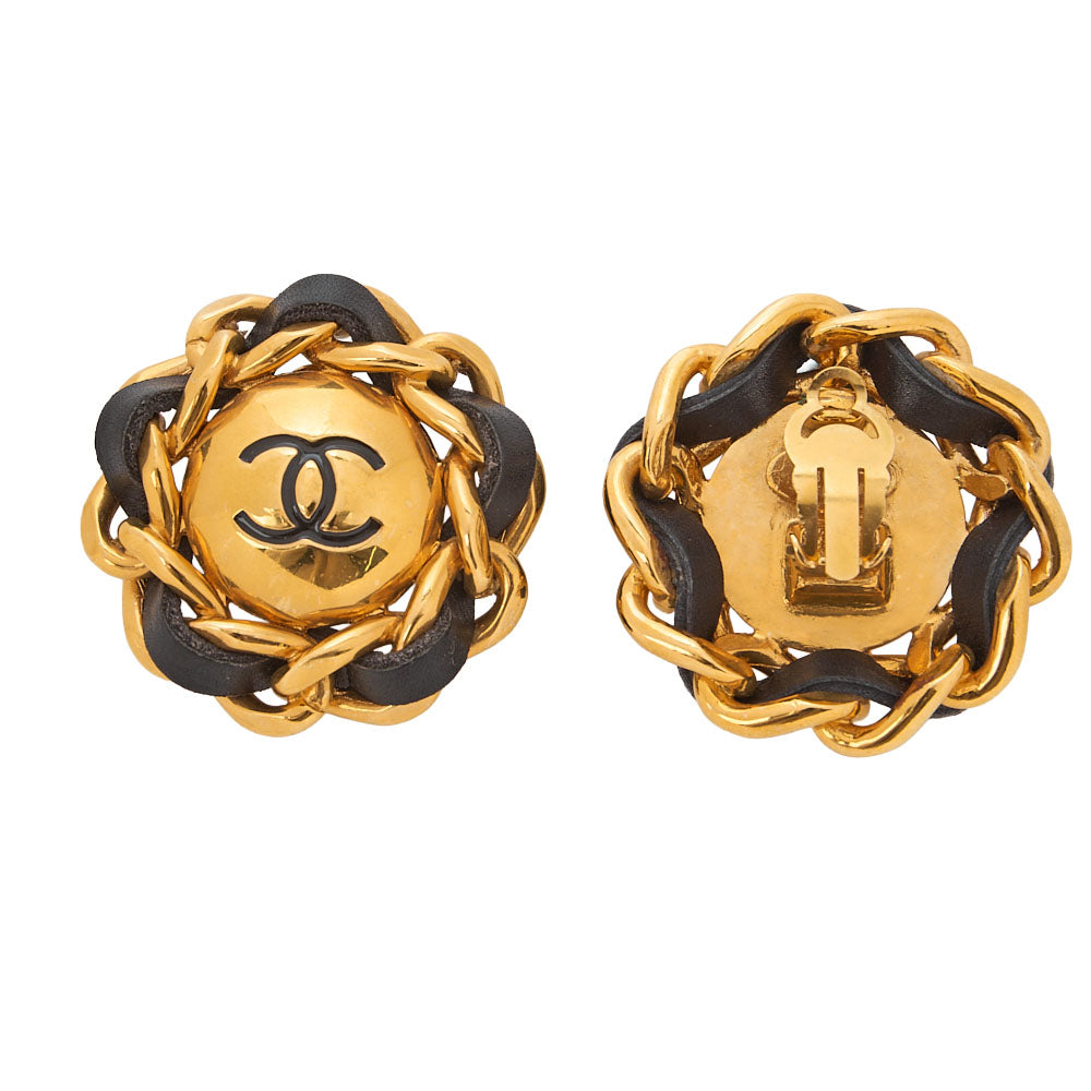 CHANEL Coco Mark Floral Earrings 93A GP X Lambskin Gold Gold-Tone Hardware, Pre-Owned