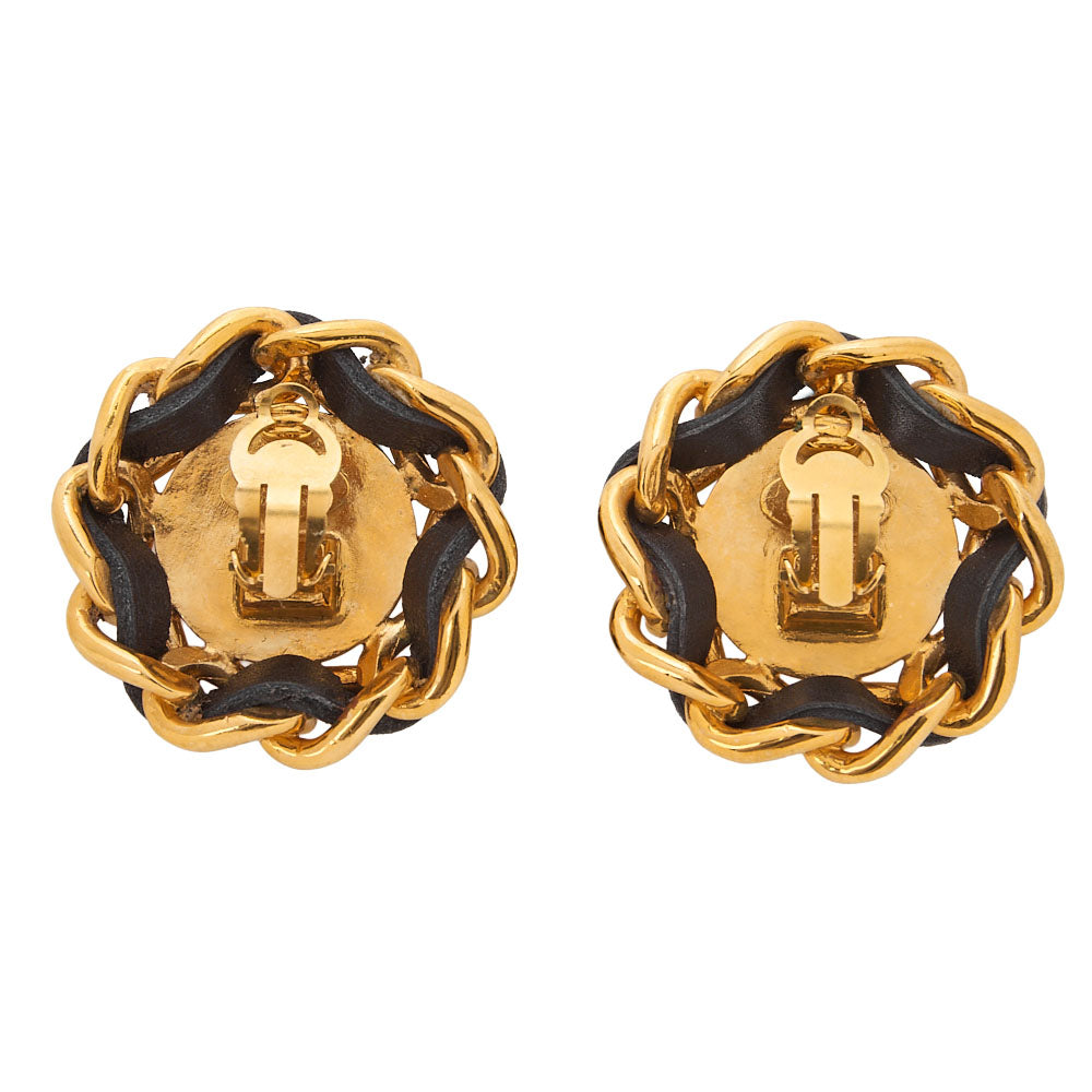 CHANEL Coco Mark Floral Earrings 93A GP X Lambskin Gold Gold-Tone Hardware, Pre-Owned