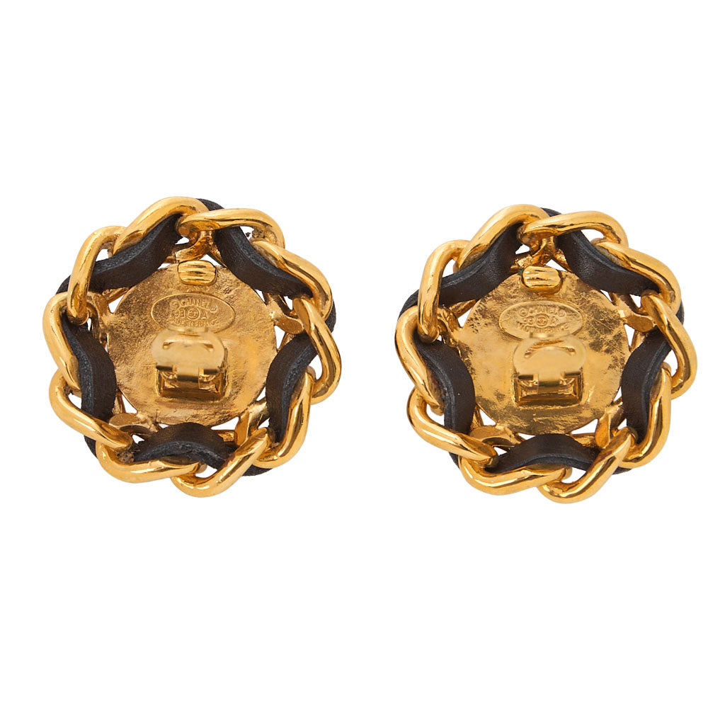 CHANEL Coco Mark Floral Earrings 93A GP X Lambskin Gold Gold-Tone Hardware, Pre-Owned