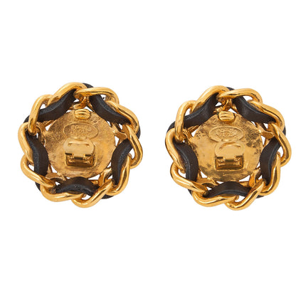 CHANEL Coco Mark Floral Earrings 93A GP X Lambskin Gold Gold-Tone Hardware, Pre-Owned