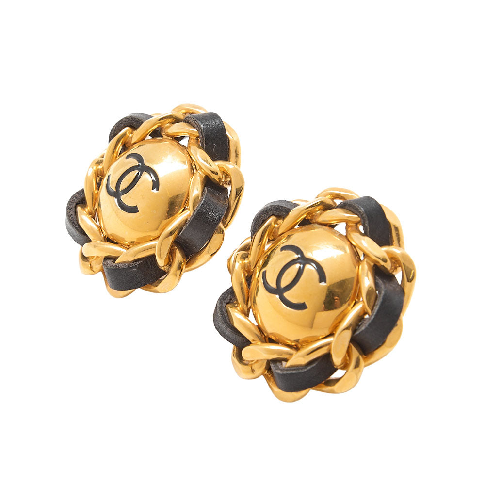 CHANEL Coco Mark Floral Earrings 93A GP X Lambskin Gold Gold-Tone Hardware, Pre-Owned