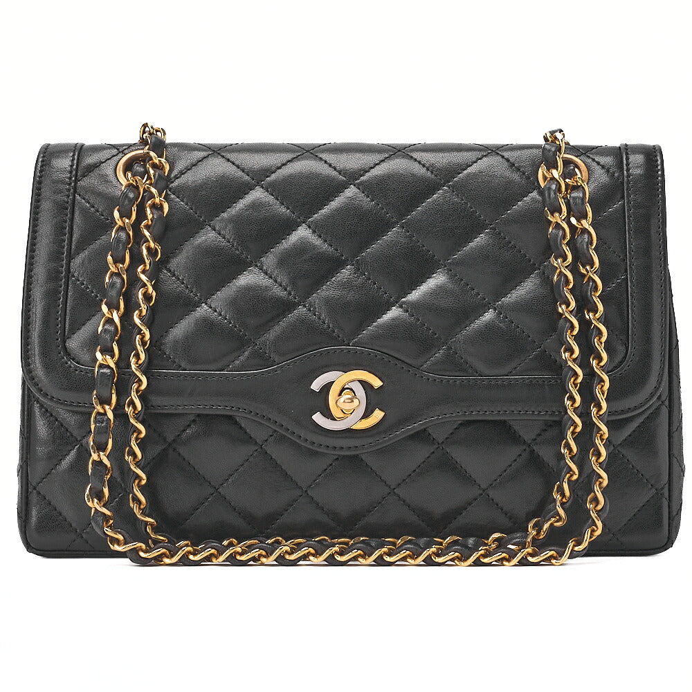 CHANEL Lambskin Matelasse 25cm Paris Limited Double Flap Shoulder Bag Black Gold-Tone Hardware, Pre-Owned