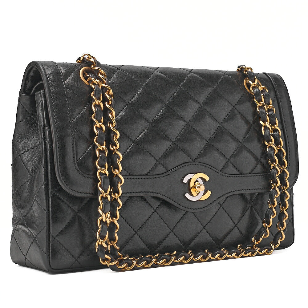 CHANEL Lambskin Matelasse 25cm Paris Limited Double Flap Shoulder Bag Black Gold-Tone Hardware, Pre-Owned