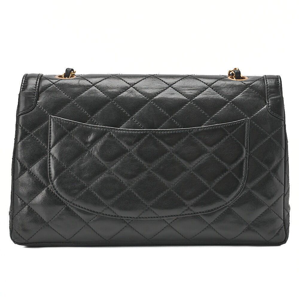 CHANEL Lambskin Matelasse 25cm Paris Limited Double Flap Shoulder Bag Black Gold-Tone Hardware, Pre-Owned