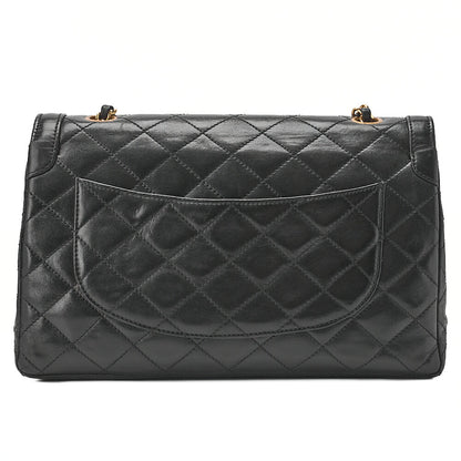 CHANEL Lambskin Matelasse 25cm Paris Limited Double Flap Shoulder Bag Black Gold-Tone Hardware, Pre-Owned