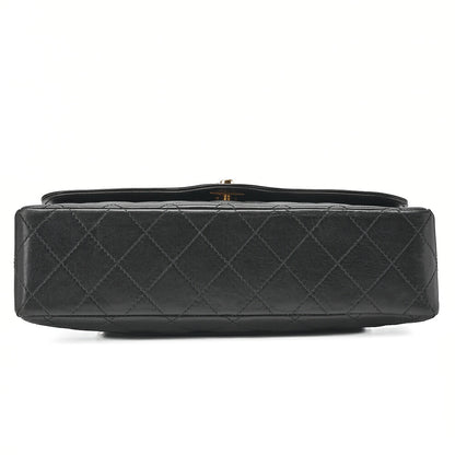 CHANEL Lambskin Matelasse 25cm Paris Limited Double Flap Shoulder Bag Black Gold-Tone Hardware, Pre-Owned