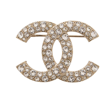 CHANEL ココマーク C21V ブローチ GP x ラインストーン シャンパンゴールド ゴールド金具, 中古