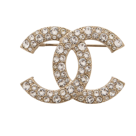CHANEL Cocomark C21V Brooch GP x Rhinestone Champagne Gold Gold-Tone Hardware, Pre-Owned