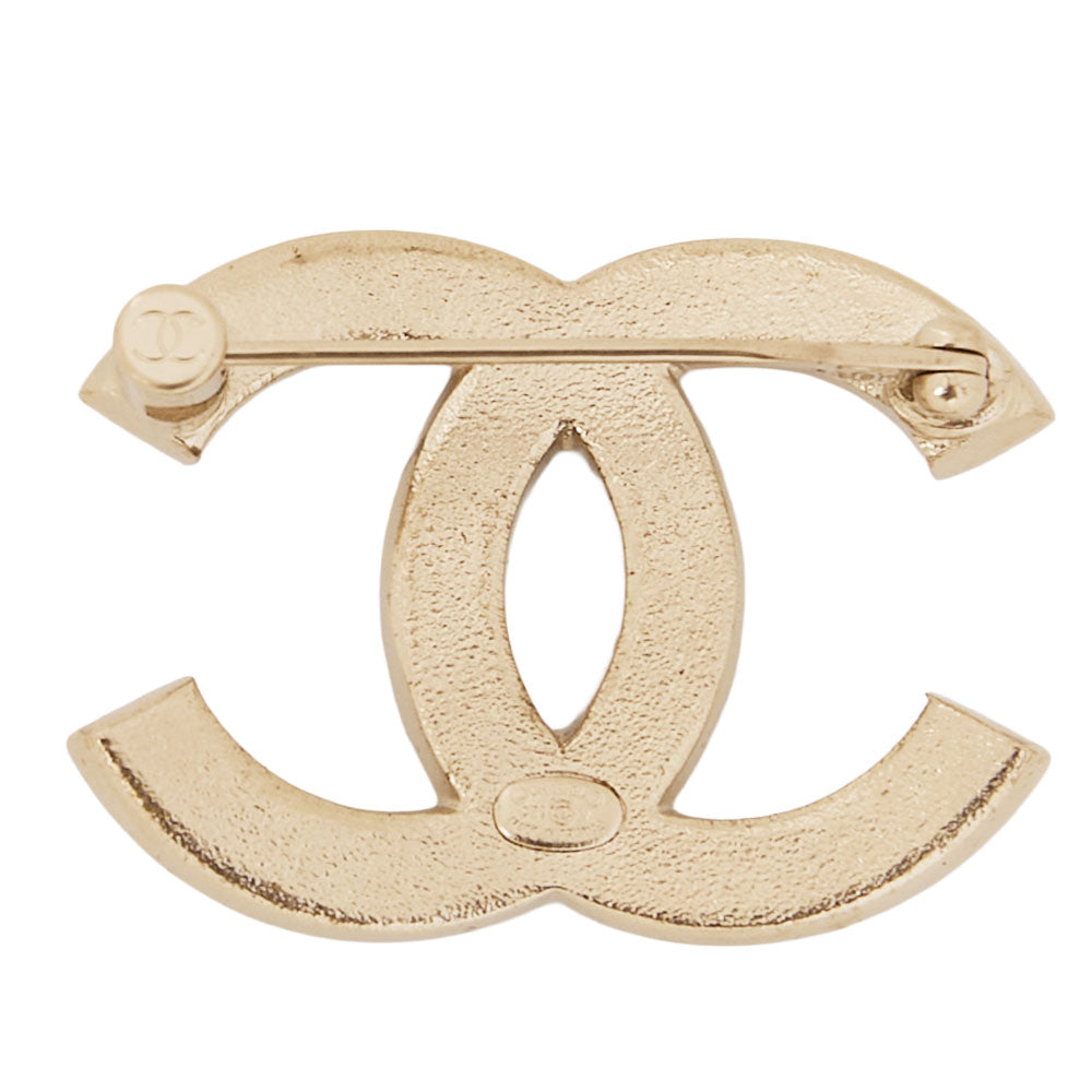 CHANEL ココマーク C21V ブローチ GP x ラインストーン シャンパンゴールド ゴールド金具, 中古