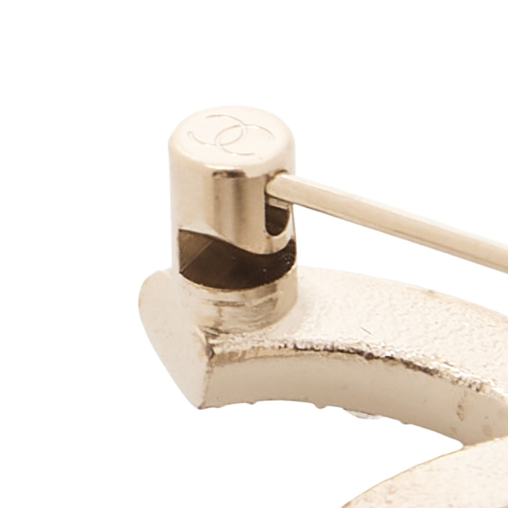 CHANEL ココマーク C21V ブローチ GP x ラインストーン シャンパンゴールド ゴールド金具, 中古