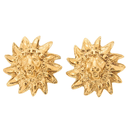CHANEL Sun Lion Print Earrings GP Gold (Gold Plated) Gold-Tone Hardware, Pre-Owned