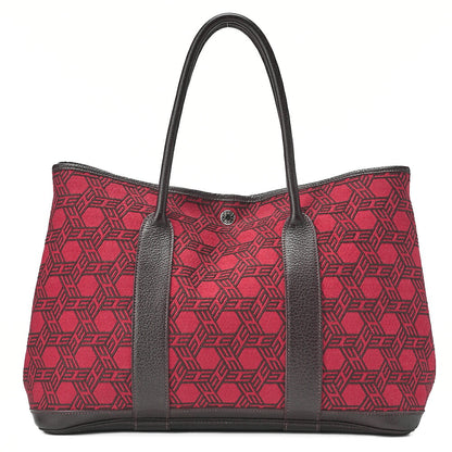 HERMES ガーデンパーティ PM ハンドバッグ トワルアッシュ 赤 x 茶 シルバー金具 中古