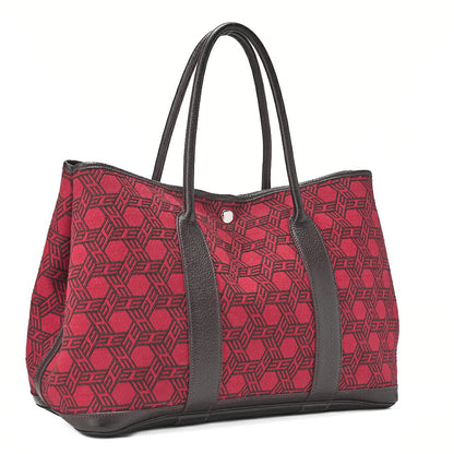 HERMES ガーデンパーティ PM ハンドバッグ トワルアッシュ 赤 x 茶 シルバー金具 中古