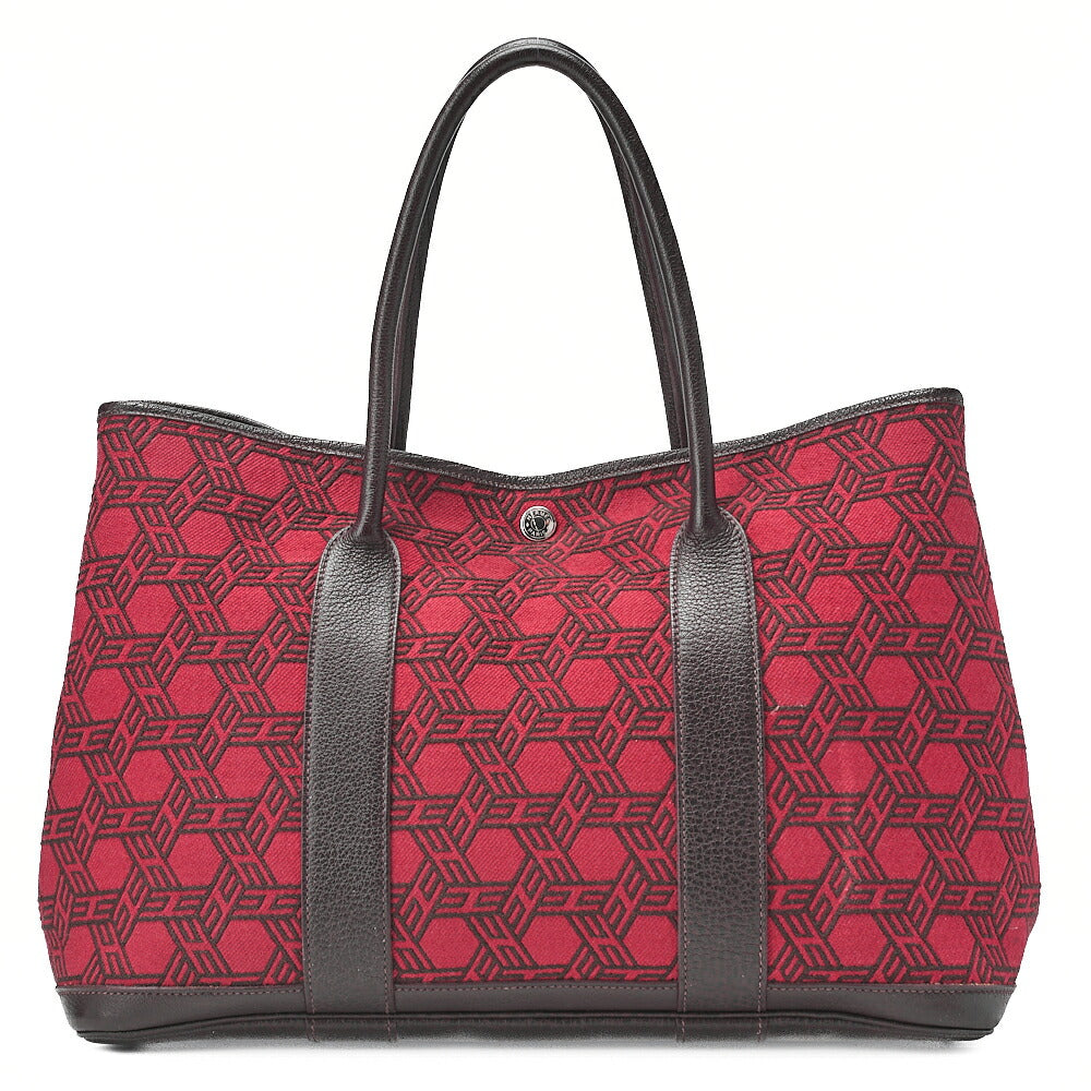 HERMES ガーデンパーティ PM ハンドバッグ トワルアッシュ 赤 x 茶 シルバー金具 中古