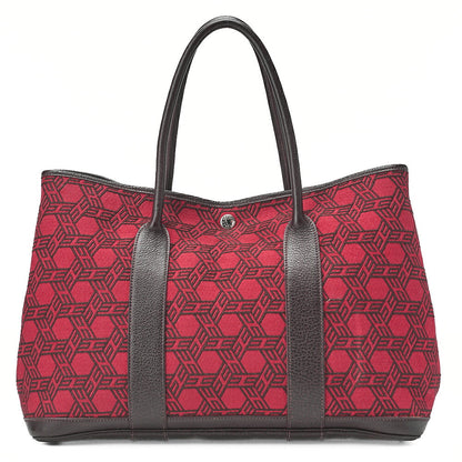 HERMES ガーデンパーティ PM ハンドバッグ トワルアッシュ 赤 x 茶 シルバー金具 中古