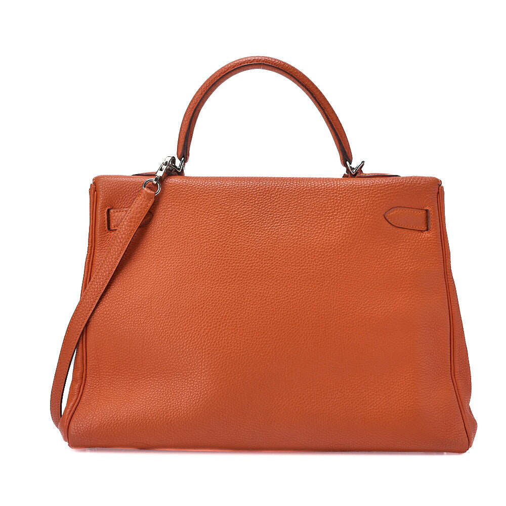 HERMES Kelly 35 2way Handbag Tryon Clemence Orange Silver-Tone Hardware, Pre-Owned