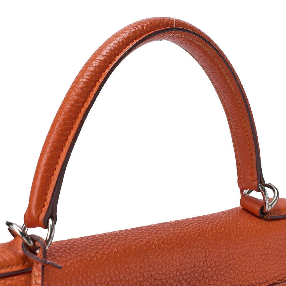 HERMES Kelly 35 2way Handbag Tryon Clemence Orange Silver-Tone Hardware, Pre-Owned