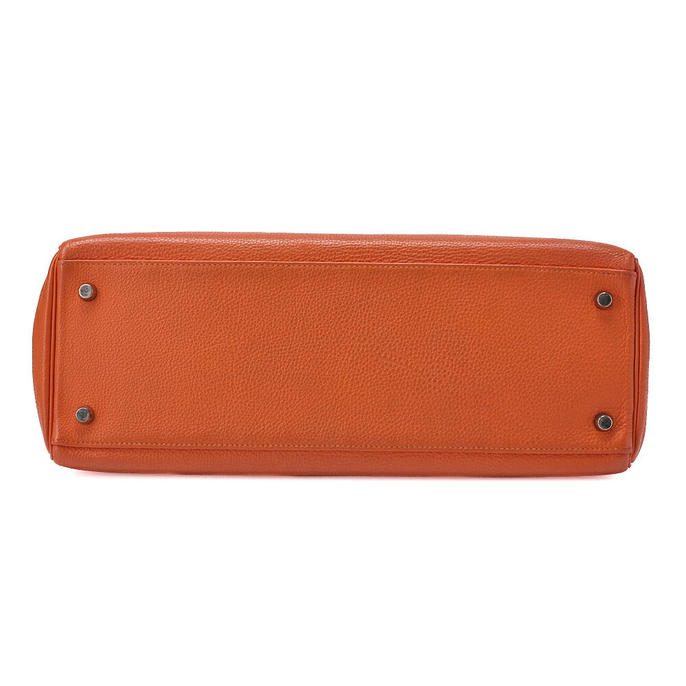 HERMES Kelly 35 2way Handbag Tryon Clemence Orange Silver-Tone Hardware, Pre-Owned