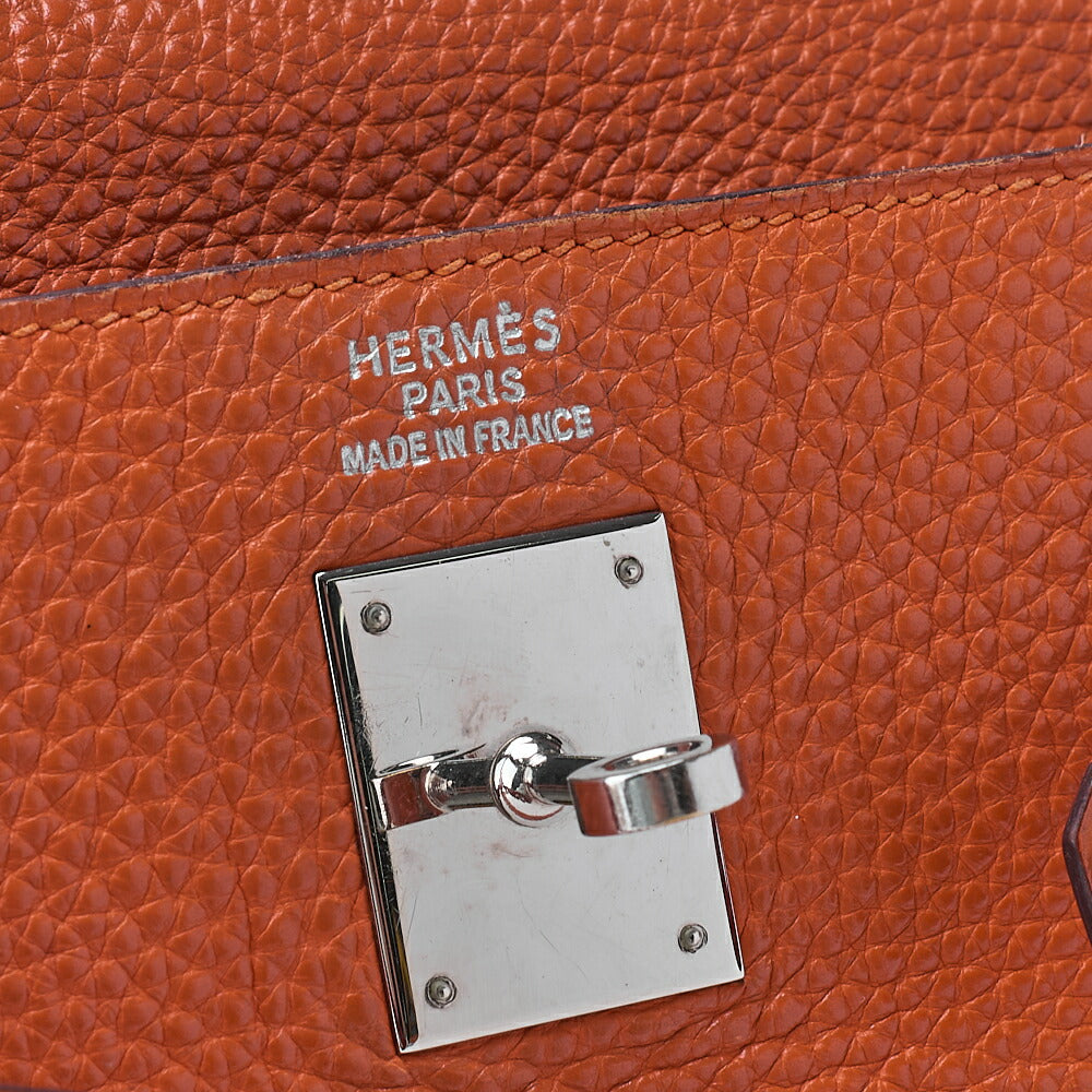 HERMES Kelly 35 2way Handbag Tryon Clemence Orange Silver-Tone Hardware, Pre-Owned