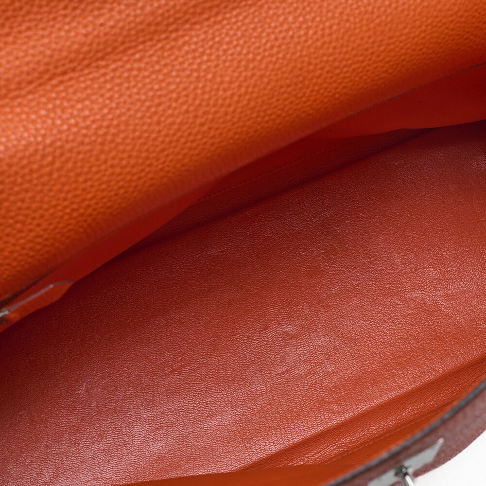 HERMES Kelly 35 2way Handbag Tryon Clemence Orange Silver-Tone Hardware, Pre-Owned
