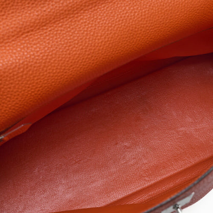 HERMES Kelly 35 2way Handbag Tryon Clemence Orange Silver-Tone Hardware, Pre-Owned