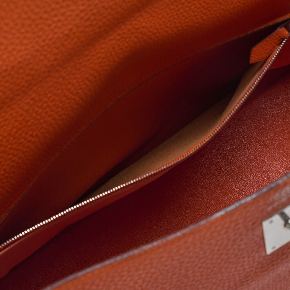 HERMES Kelly 35 2way Handbag Tryon Clemence Orange Silver-Tone Hardware, Pre-Owned