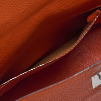 HERMES Kelly 35 2way Handbag Tryon Clemence Orange Silver-Tone Hardware, Pre-Owned