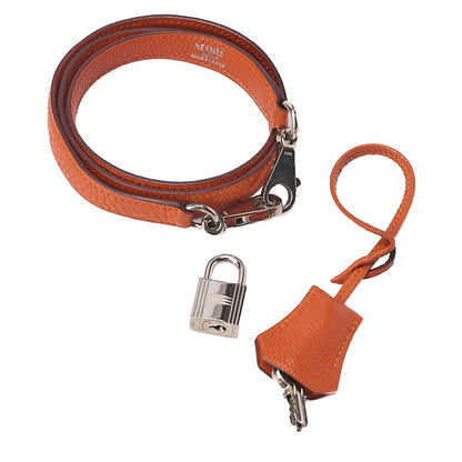 HERMES Kelly 35 2way Handbag Tryon Clemence Orange Silver-Tone Hardware, Pre-Owned