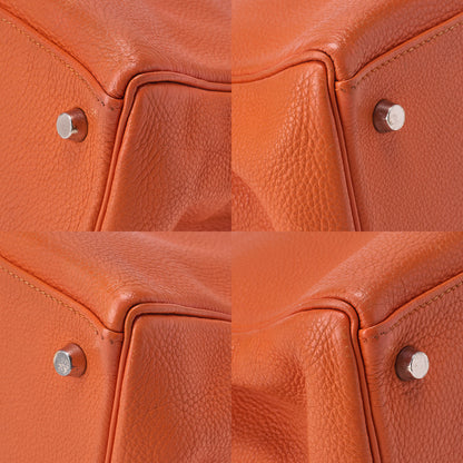 HERMES Kelly 35 2way Handbag Tryon Clemence Orange Silver-Tone Hardware, Pre-Owned
