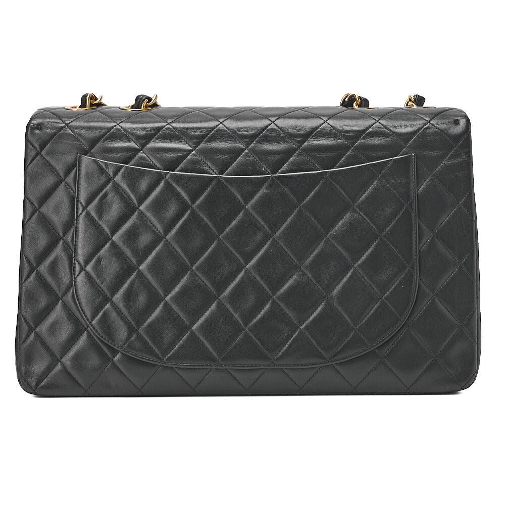 CHANEL Chain Shoulder Bag Deca Matelasse 34cm Single Flap Lambskin Black Gold-Tone Hardware, Pre-Owned
