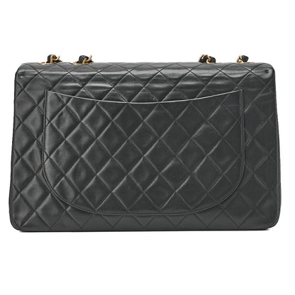 CHANEL Chain Shoulder Bag Deca Matelasse 34cm Single Flap Lambskin Black Gold-Tone Hardware, Pre-Owned