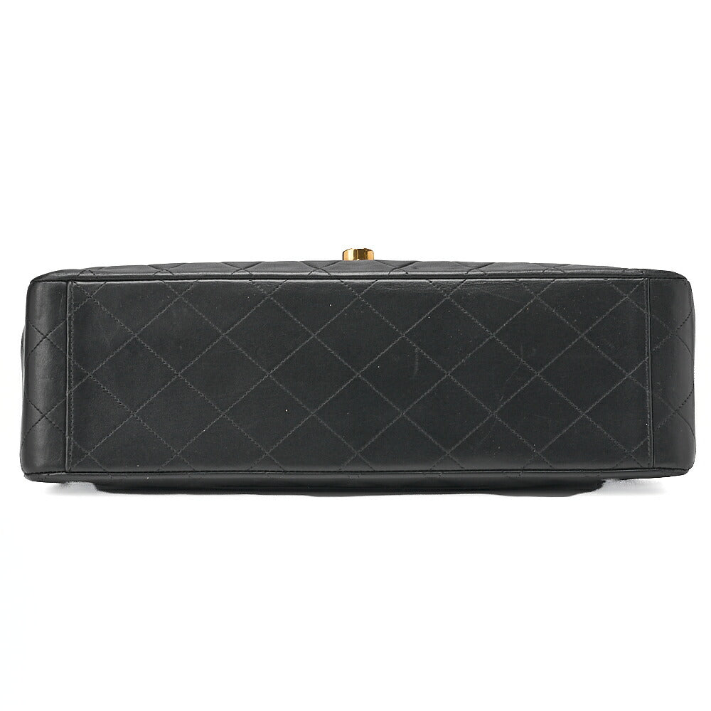 CHANEL Chain Shoulder Bag Deca Matelasse 34cm Single Flap Lambskin Black Gold-Tone Hardware, Pre-Owned