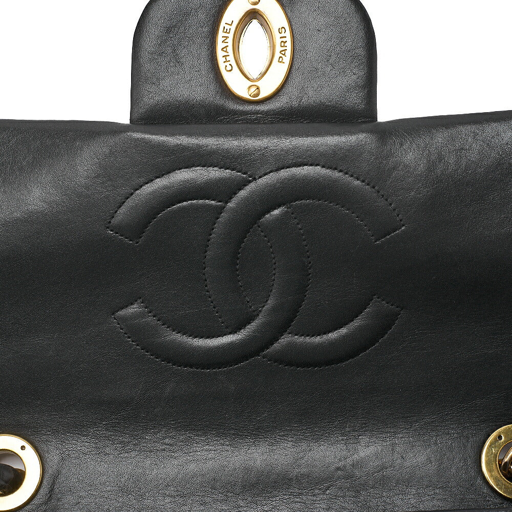CHANEL Chain Shoulder Bag Deca Matelasse 34cm Single Flap Lambskin Black Gold-Tone Hardware, Pre-Owned