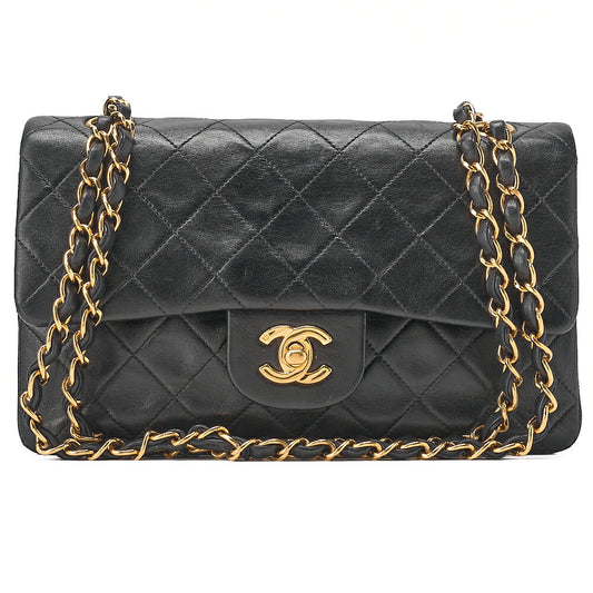 CHANEL Chain Shoulder Bag Matlasse 23cm Double Flap Lambskin Black Gold-Tone Hardware, Pre-Owned