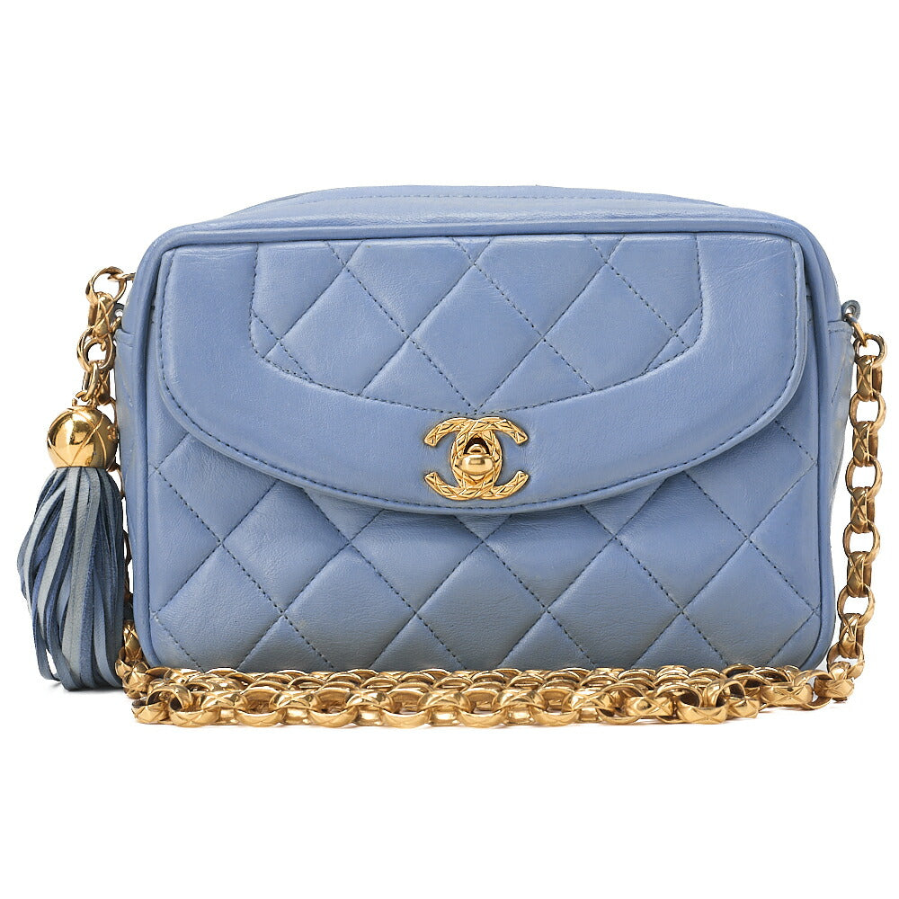 CHANEL Matelasse Coco Mark with Fringe Bijou Chain Shoulder Lambskin Light Blue Gold-Tone Hardware, Pre-Owned