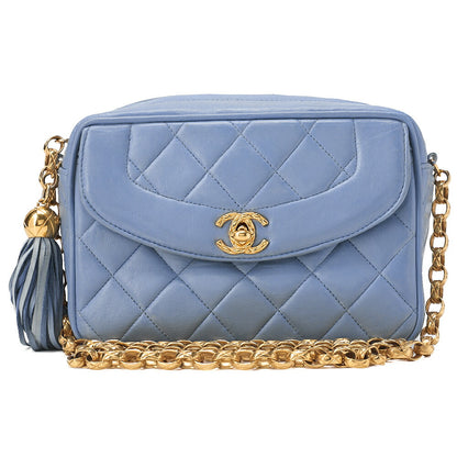 CHANEL Matelasse Coco Mark with Fringe Bijou Chain Shoulder Lambskin Light Blue Gold-Tone Hardware, Pre-Owned