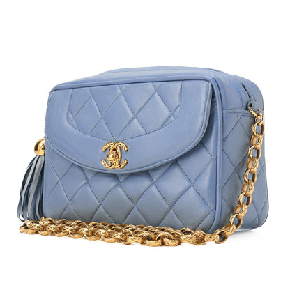 CHANEL Matelasse Coco Mark with Fringe Bijou Chain Shoulder Lambskin Light Blue Gold-Tone Hardware, Pre-Owned
