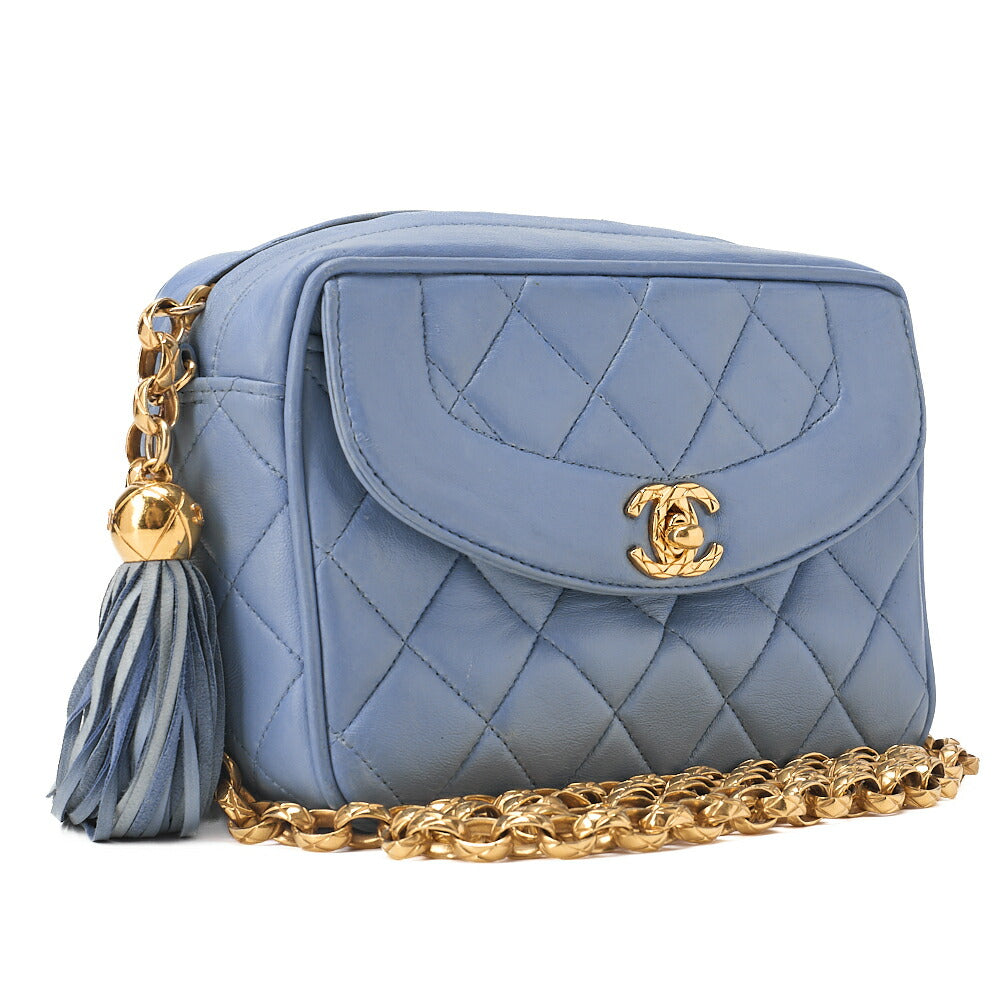 CHANEL Matelasse Coco Mark with Fringe Bijou Chain Shoulder Lambskin Light Blue Gold-Tone Hardware, Pre-Owned