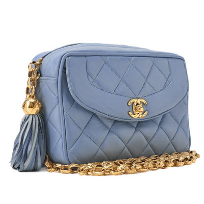 CHANEL Matelasse Coco Mark with Fringe Bijou Chain Shoulder Lambskin Light Blue Gold-Tone Hardware, Pre-Owned