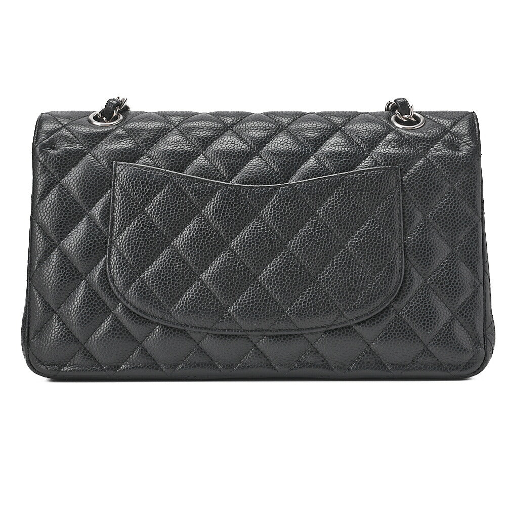 シャネル キャビアスキン マトラッセ 25cm ダブルフラップ チェーンショルダー 黒 シルバー金具 中古