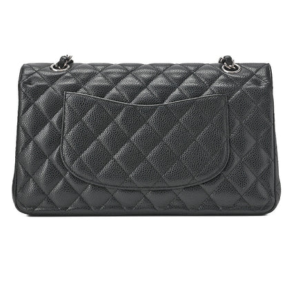 シャネル キャビアスキン マトラッセ 25cm ダブルフラップ チェーンショルダー 黒 シルバー金具 中古