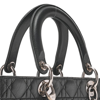 Dior Lady Dior Cannage Handbag Large Size Lambskin Black Silver-Tone Hardware, Pre-Owned