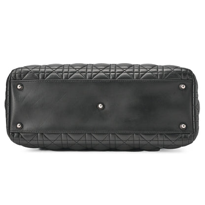Dior Lady Dior Cannage Handbag Large Size Lambskin Black Silver-Tone Hardware, Pre-Owned