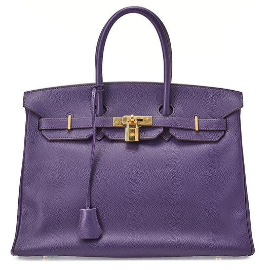 HERMES Birkin 35 Handbag Epson Iris (Purple) Gold -Tone Hardware, Pre-Owned