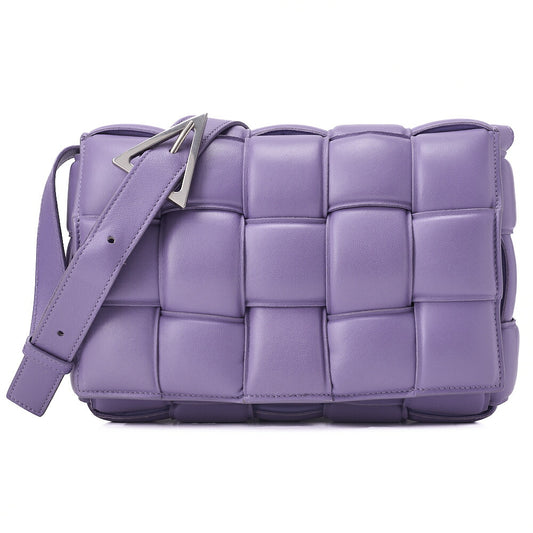 BOTTEGA VENETA Intrecciato Lambskin Padette Cassette Shoulder Back Purple Silver-Tone Hardware, Pre-Owned