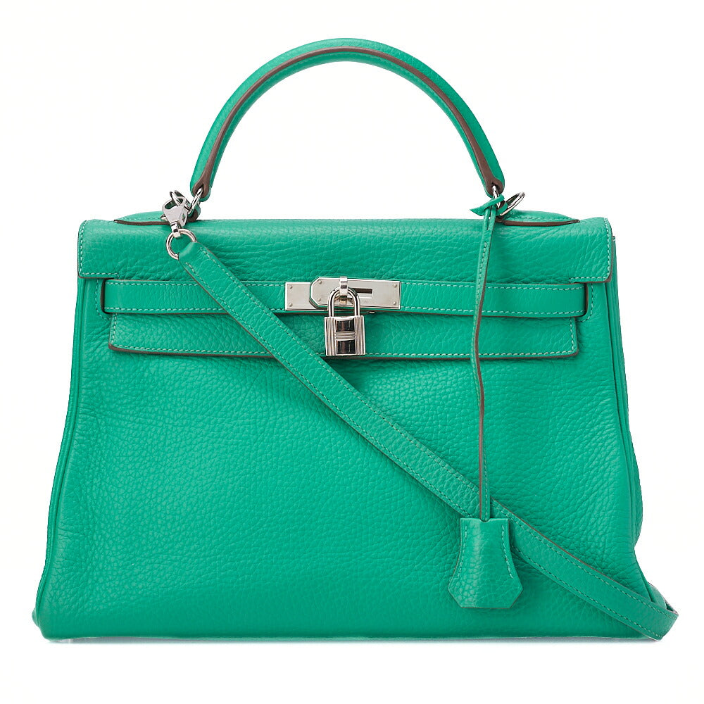 HERMES ケリー 32 ハンドバッグ 内縫い トリヨン 2WAY グリーン シルバー金具 中古品
