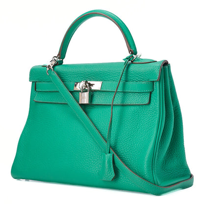 HERMES ケリー 32 ハンドバッグ 内縫い トリヨン 2WAY グリーン シルバー金具 中古品